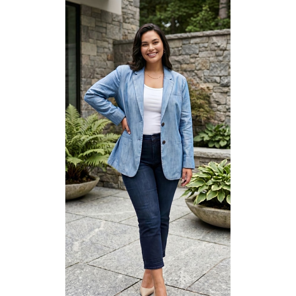 Lands End Chambray Jacket Women's Plus Size XL Blue Lightweight Coastal Preppy